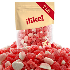 ILIKE! Tutti-frutti gummi bears in a colorful candy jar.