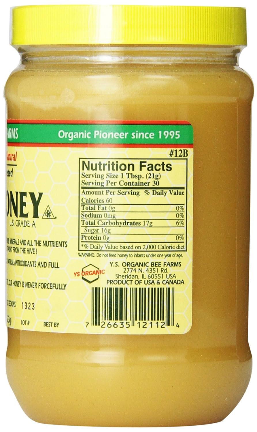 ILIOS Y.S. Bee Farms raw honey closeup showing enzymes and nutrients.