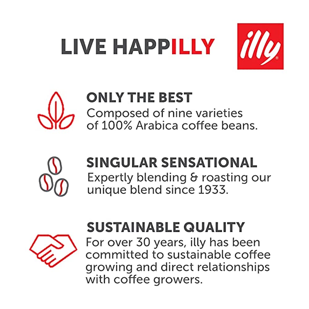 illy 100 percent Arabica coffee can, premium Italian blend for a smooth aromatic experience.