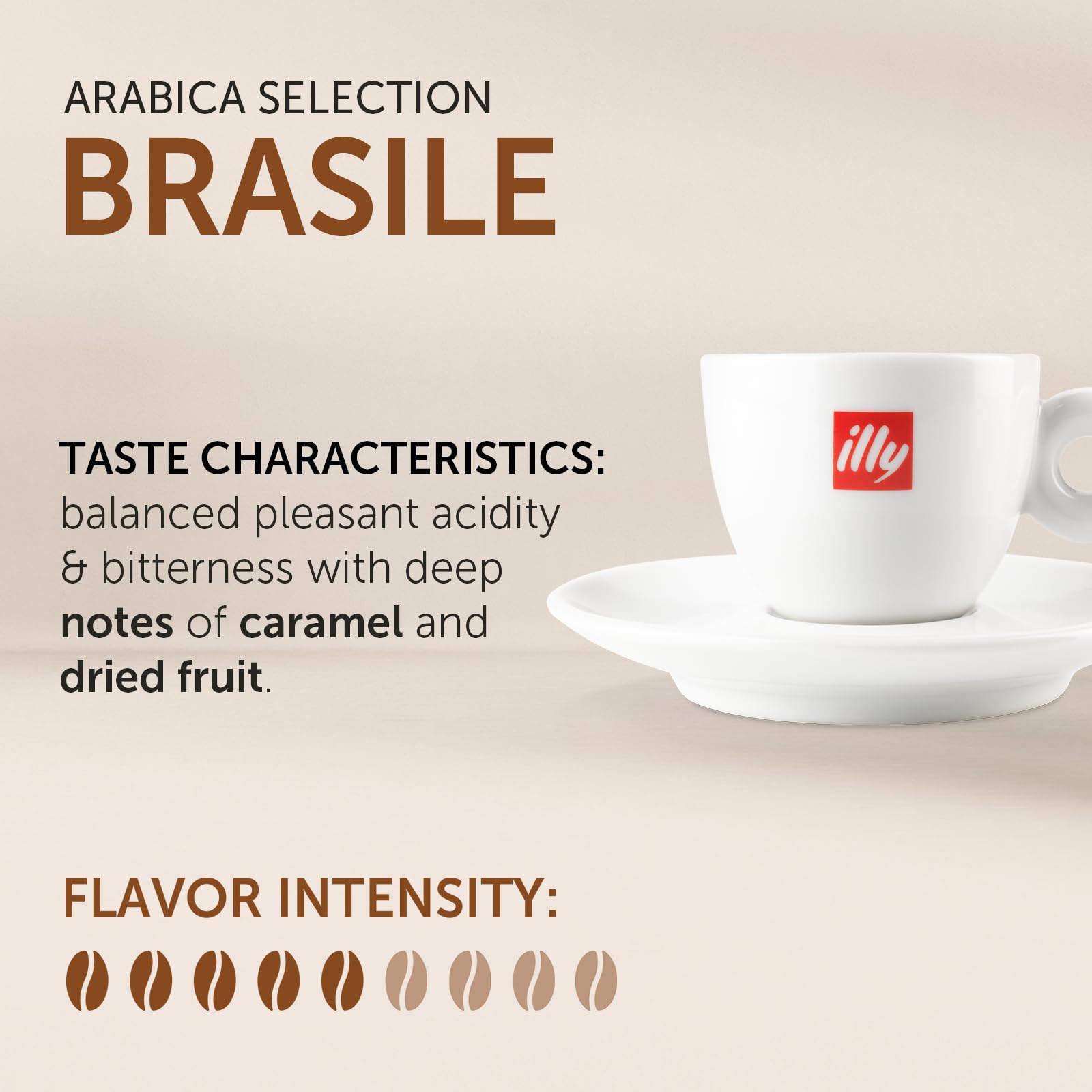 illy Brasile iperEspresso capsules closeup showing rich crema and caramel notes for premium at-home espresso.