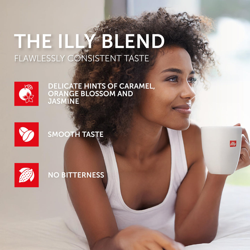 Illy aroma with caramel notes and floral Jasmine-Orange Blossom highlights.