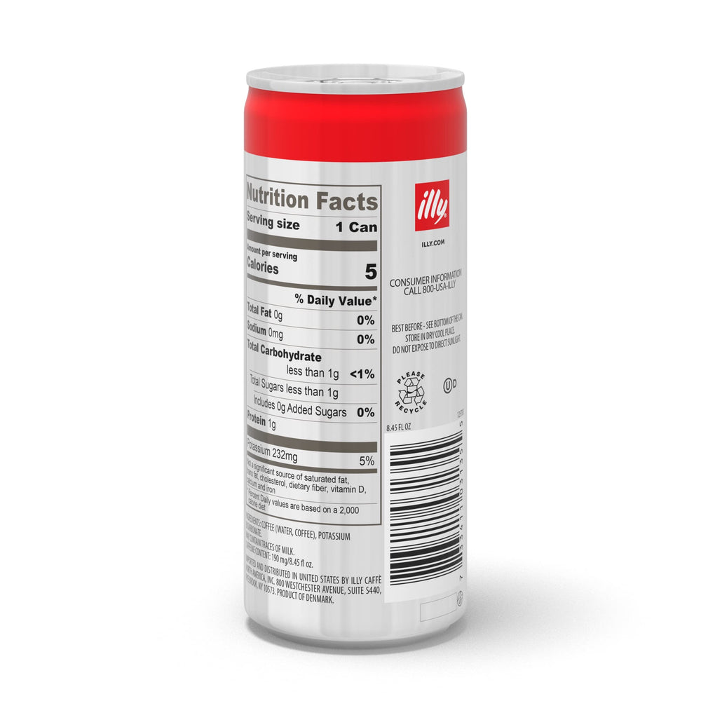 Illy Classico cold brew can pour into glass highlights smooth aroma and balanced flavor.