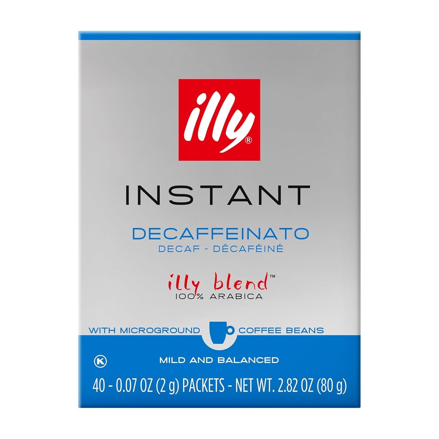 illy Classico Decaf packaging showing 40 convenient 2g packets for quick coffee