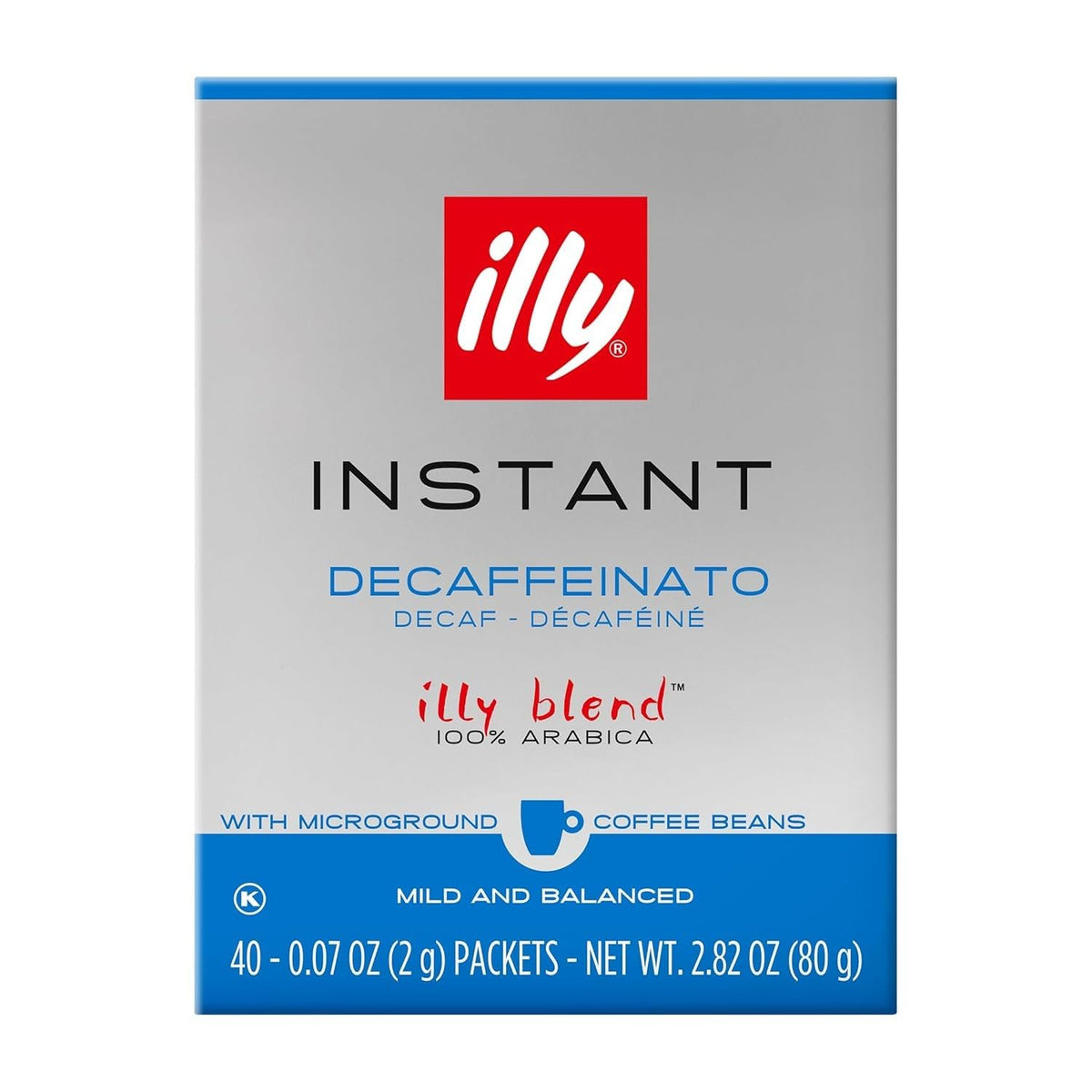 illy Classico Decaf packaging showing 40 convenient 2g packets for quick coffee