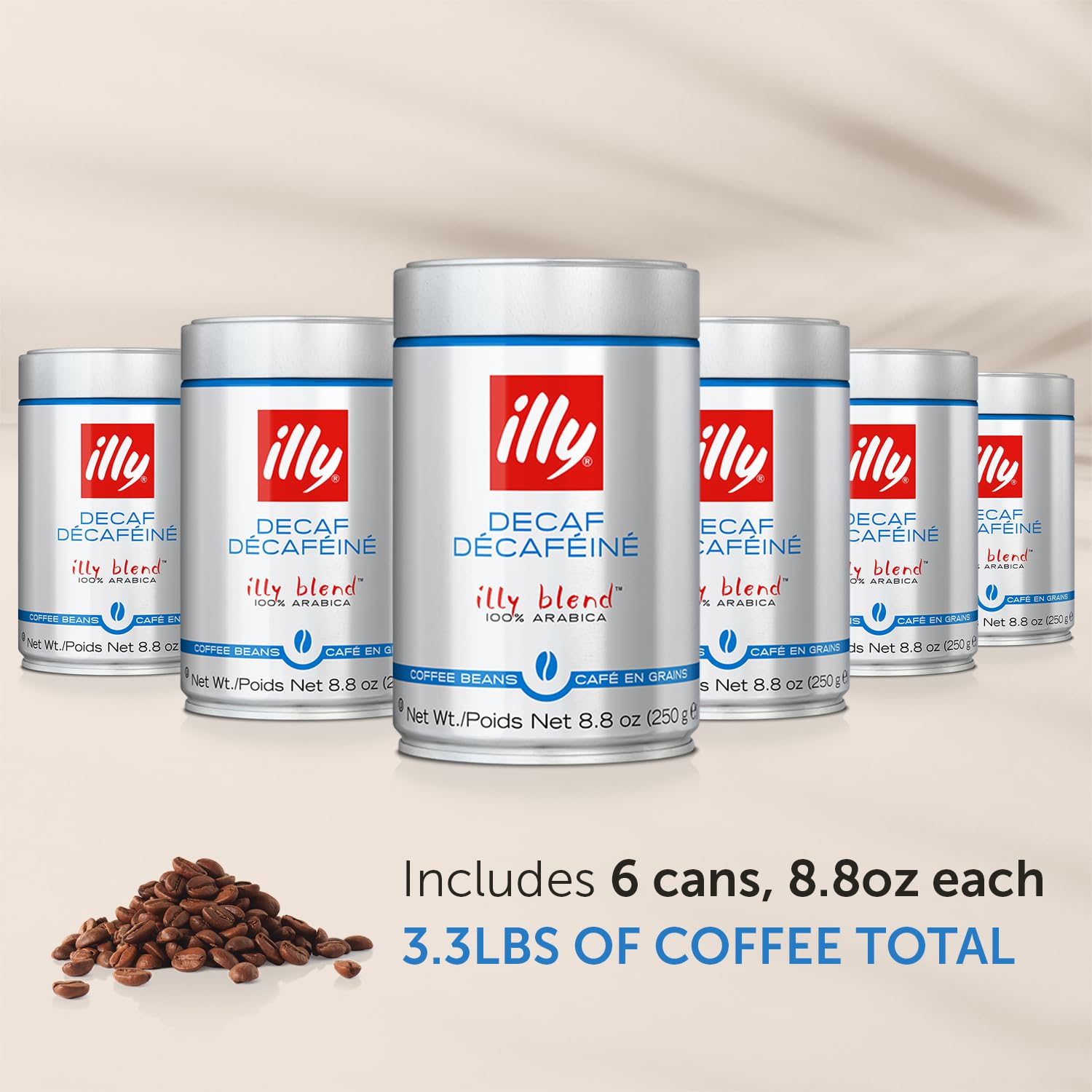 illy Classico Decaf whole bean bag closeup emphasizing quality selection and freshness
