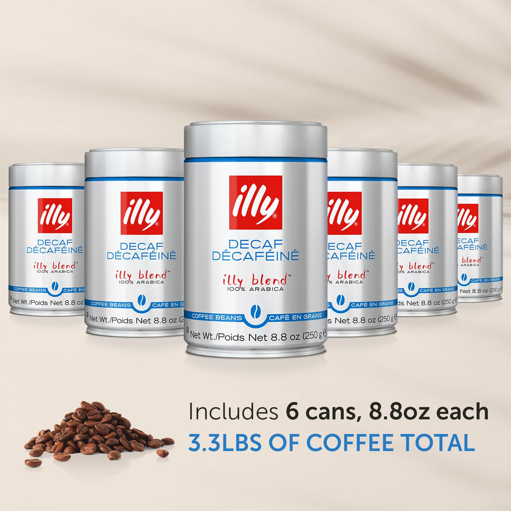illy Classico Decaf whole bean bag closeup emphasizing quality selection and freshness