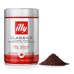 illy classico ground espresso coffee can front preserving aroma for a premium brew