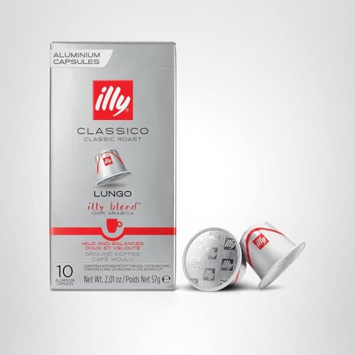 Illy Classico Lungo capsules for a 10-count pack convenience.