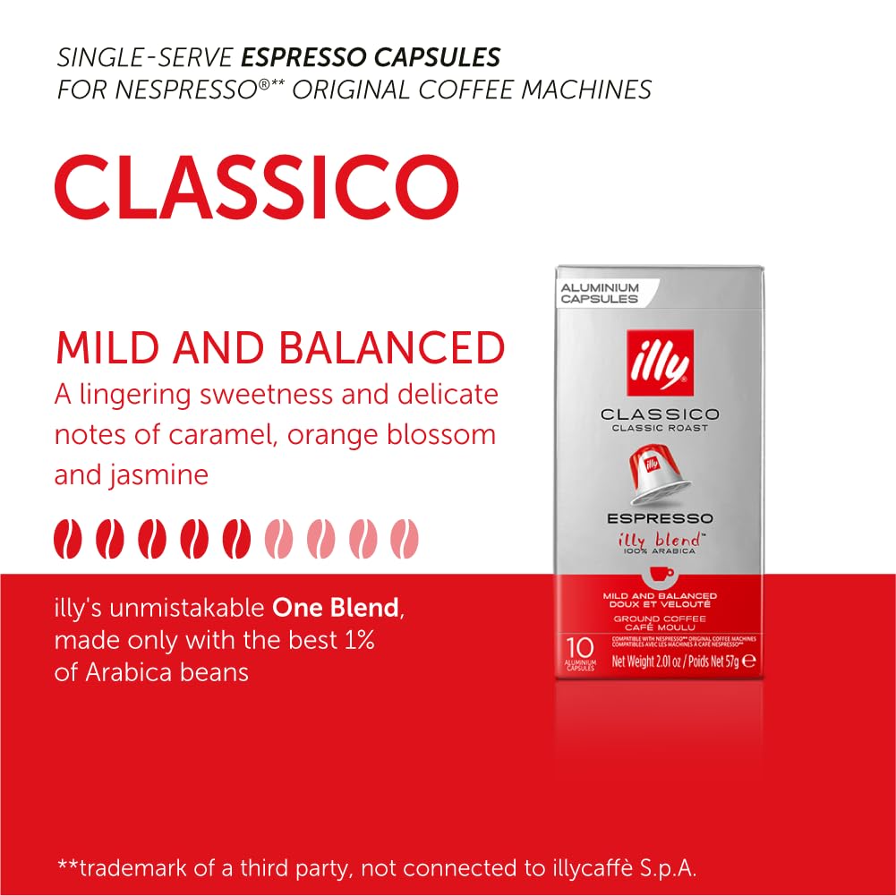 Illy Classico roast capsules crema close-up emphasizes rich crema for a smooth espresso.