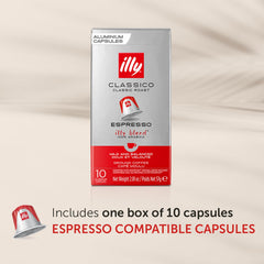 Illy Classico roast capsules cup image suggests a rich, balanced espresso at home.