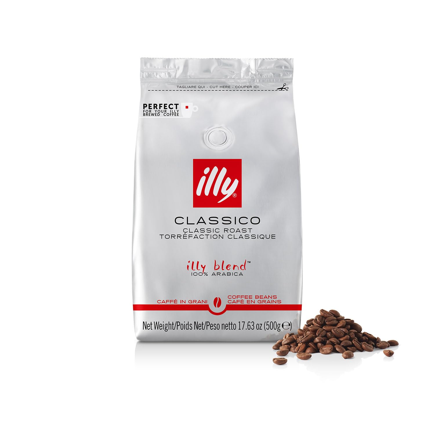 illy Classico whole bean bag for fresh at-home coffee preparation
