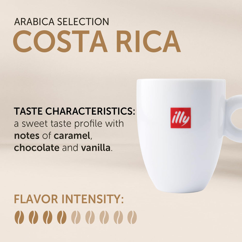illy Costa Rica medium roast beans close-up showing rich color for quality extraction.