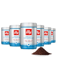 illy decaf ground espresso coffee pack showing premium Arabica aroma for home use