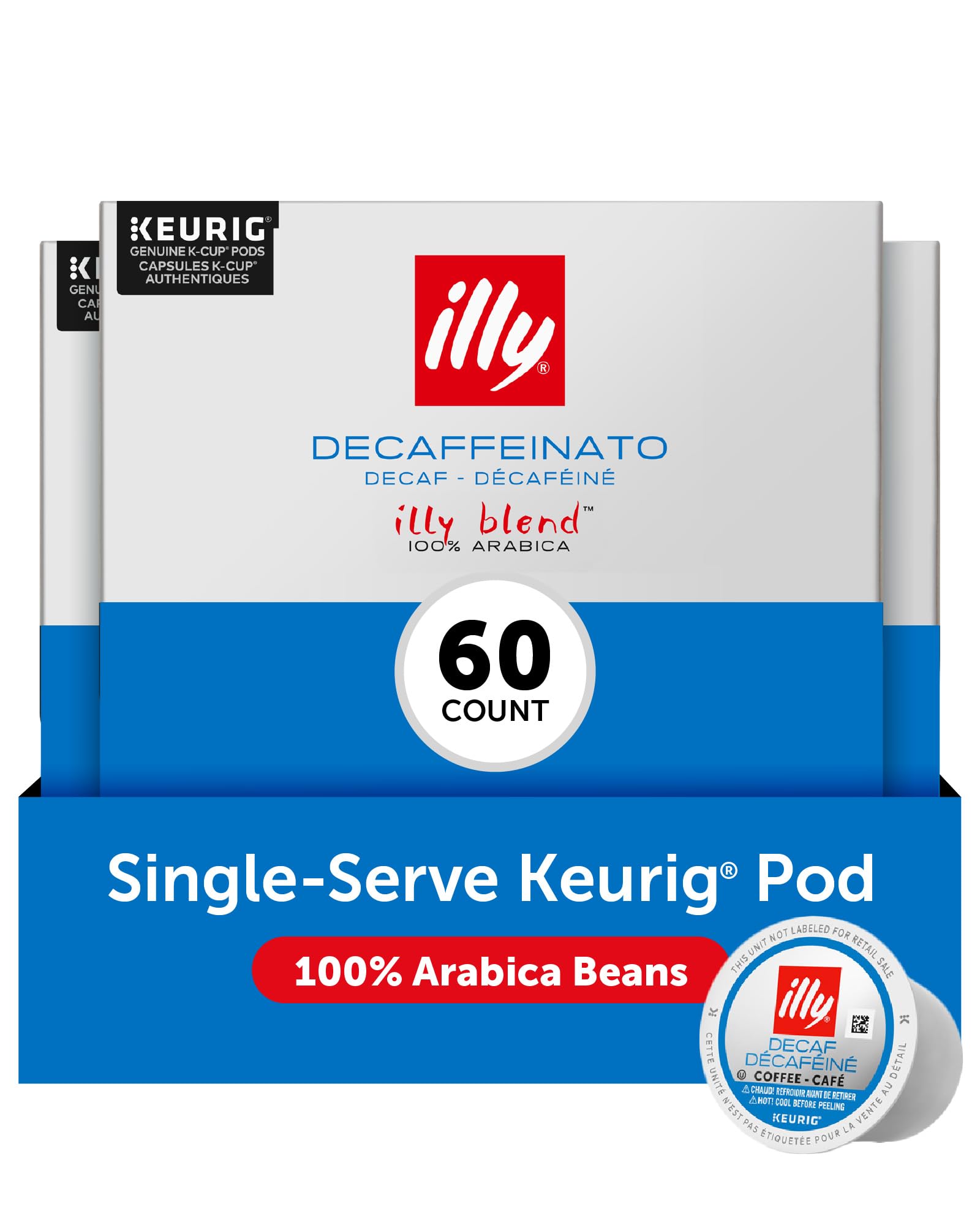 illy decaf K-Cup Classico pod close-up, premium Arabica beans for a balanced brew