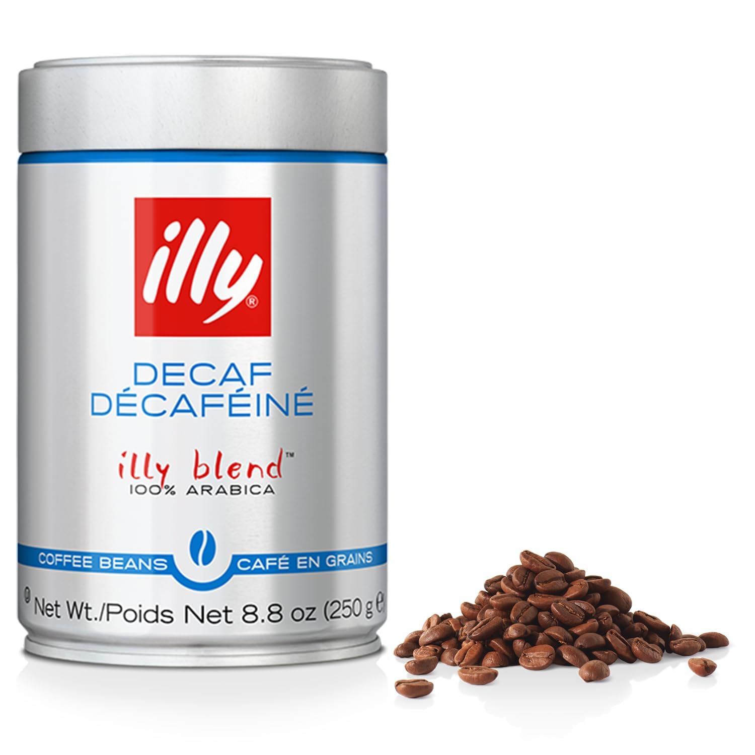 illy decaf whole bean coffee package, premium Arabica selection and rich aroma