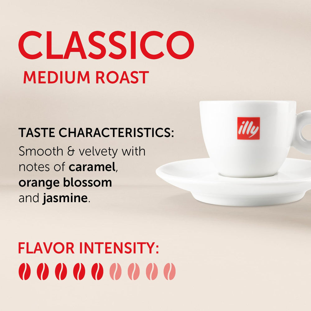 illy E.S.E. Classico pods brewing into a rich espresso cup.