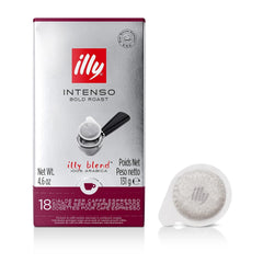 illy E.S.E. pods Intenso dark roast show cocoa and dried fruit notes for a quick, rich espresso.