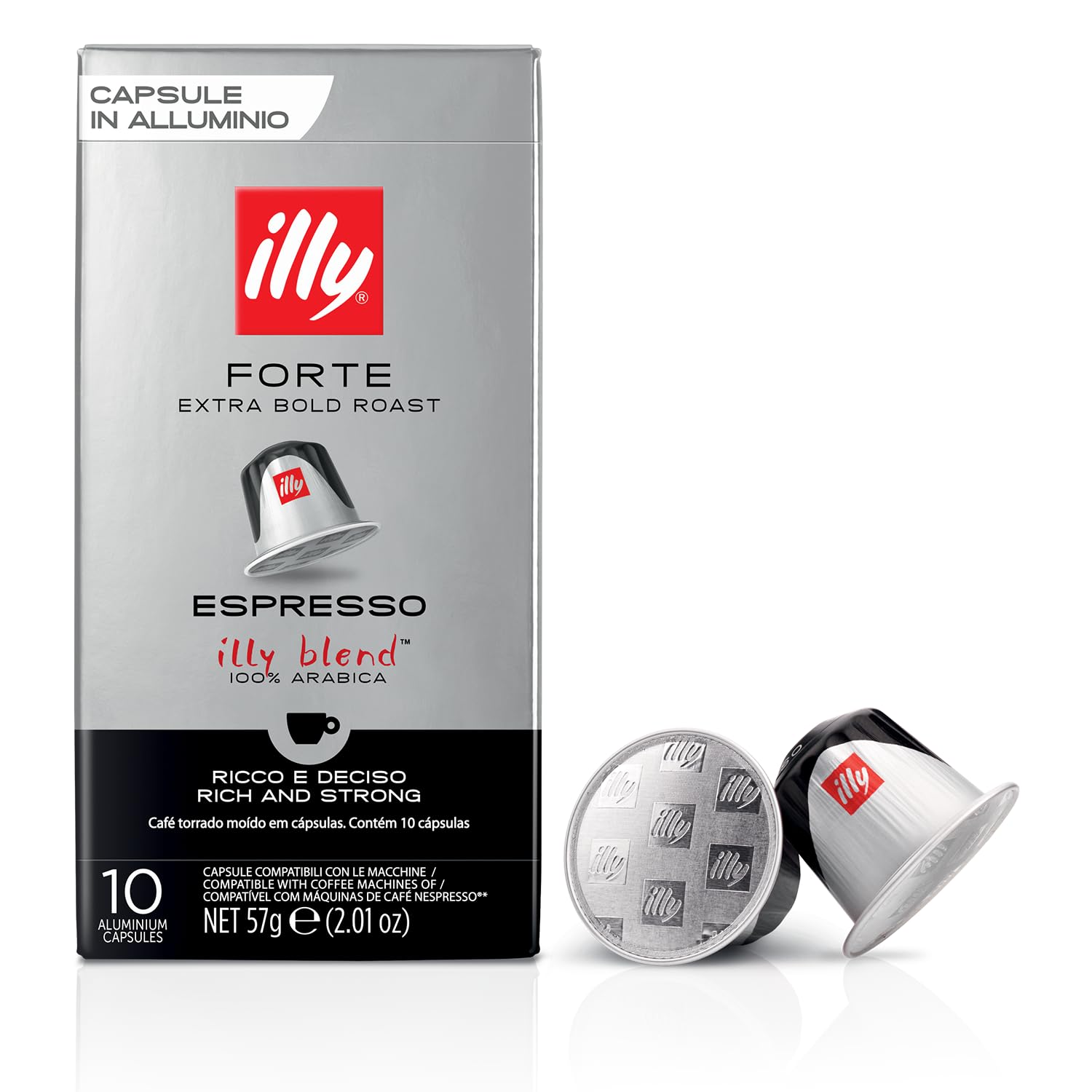 illy espresso capsules Forte Extra Bold Roast pack shot showing premium Italian coffee at home