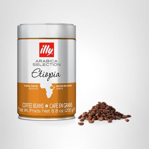 kitchen scene featuring illy Ethiopia coffee can and fresh beans on display