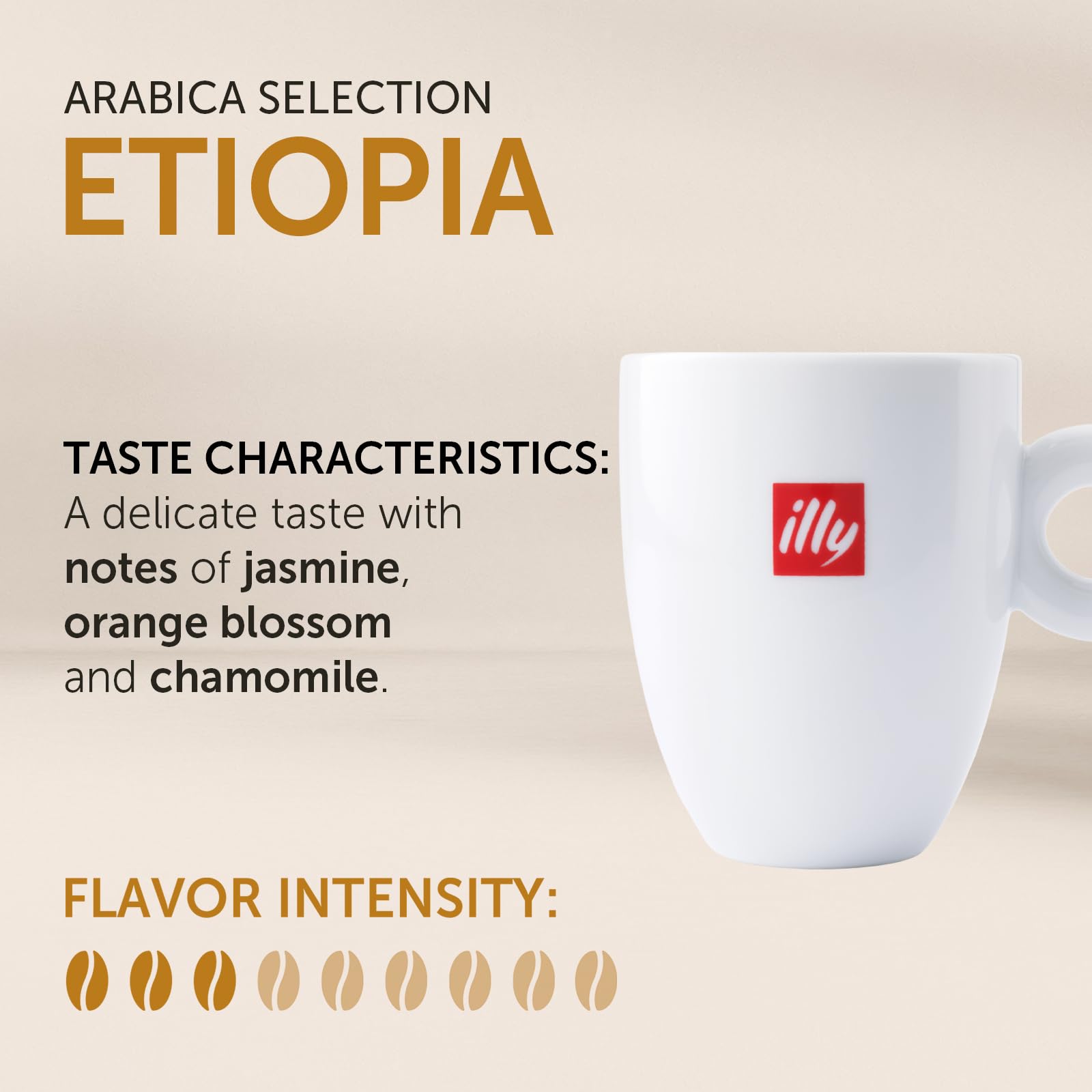 illy Ethiopia light roast beans ground fresh for delicate jasmine aroma