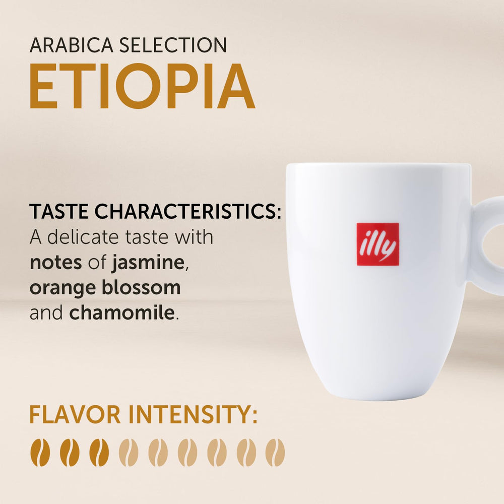illy Ethiopia light roast beans ground fresh for delicate jasmine aroma