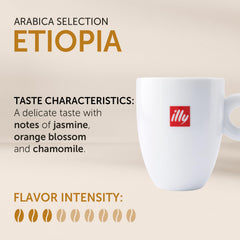 illy Ethiopia light roast beans ground fresh for delicate jasmine aroma