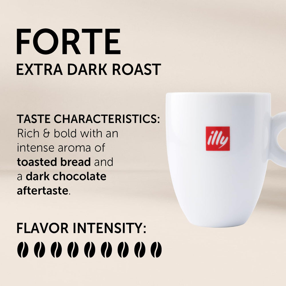 illy Forte K Cup packaging box showcases convenient single-serve coffee for busy mornings.