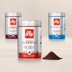 illy 100% Arabica decaf highlighting smooth flavor and warm caramel with every cup.