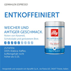 illy Classico Decaf ground coffee capturing toasted bread aroma for a balanced morning brew.