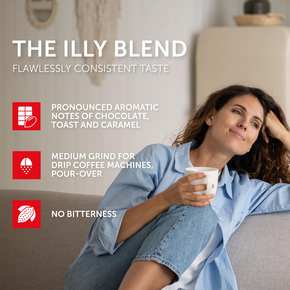 illy Ground Drip Coffee Intenso brew pour image suggesting smooth extraction at home