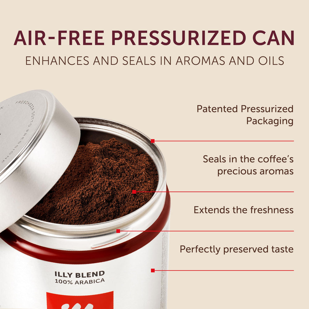 illy Ground Drip Coffee Intenso cup with steam illustrating balanced flavor in every cup