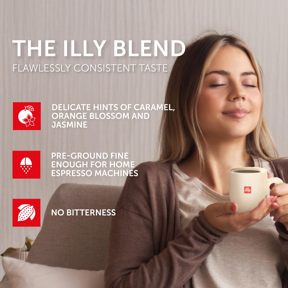 illy Ground Espresso Classico brew setup shows ready-to-use espresso at home.
