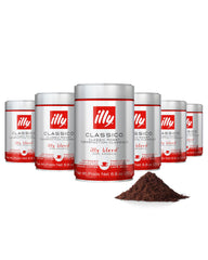 illy Ground Espresso Classico pack front preserves aroma for home brewing.