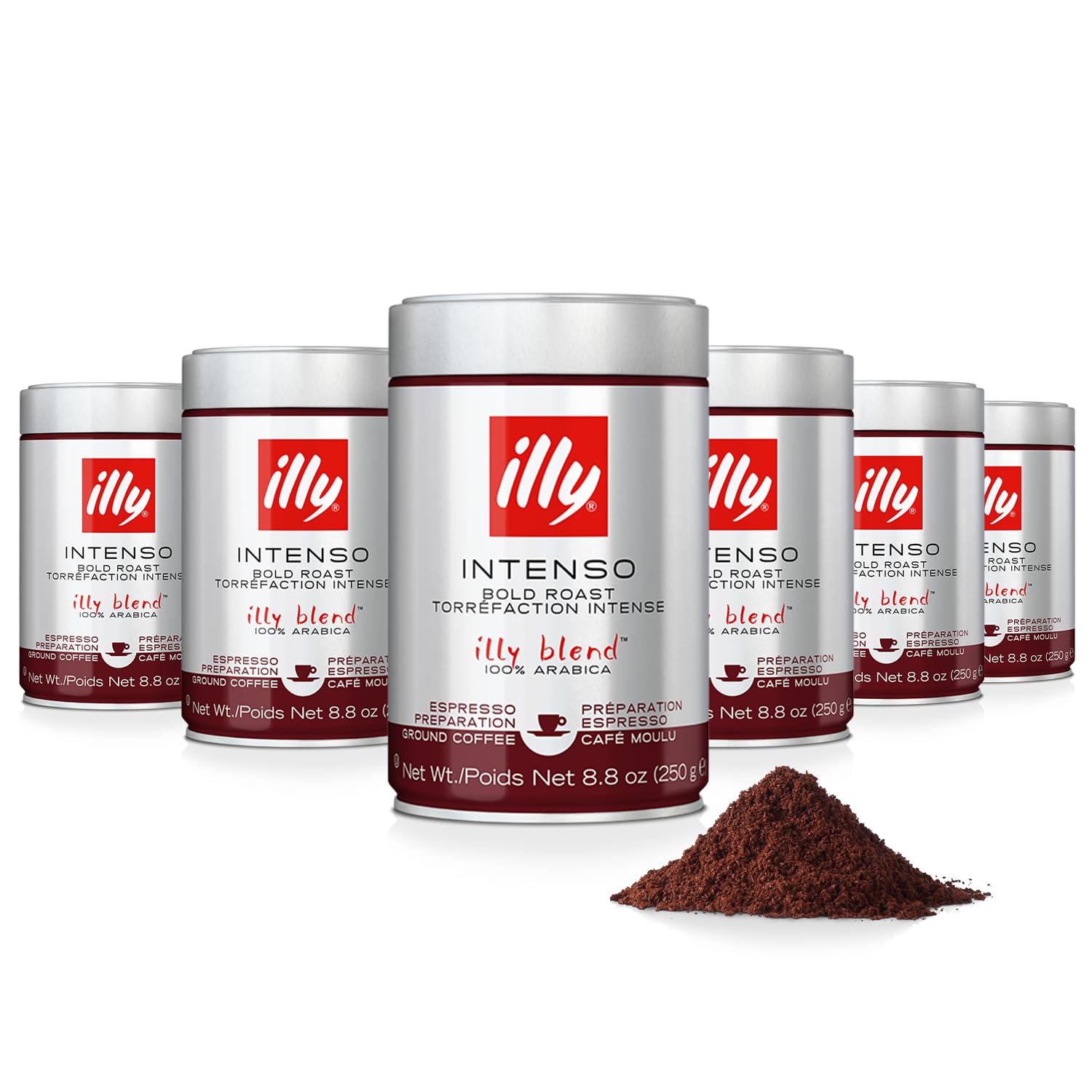 illy Ground Espresso Intenso Dark Roast 8.8oz six-pack ready for bold Italian espresso
