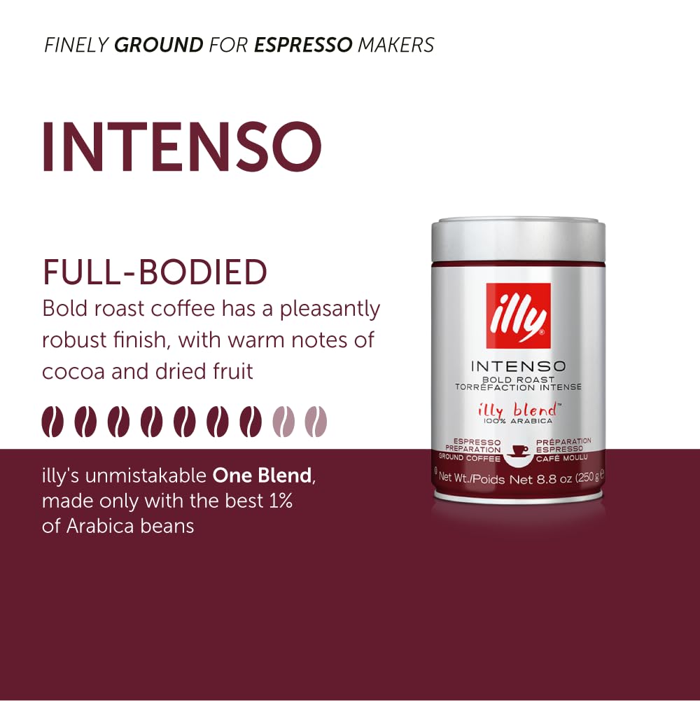 illy Ground Espresso Intenso Dark Roast pre-ground for espresso machines