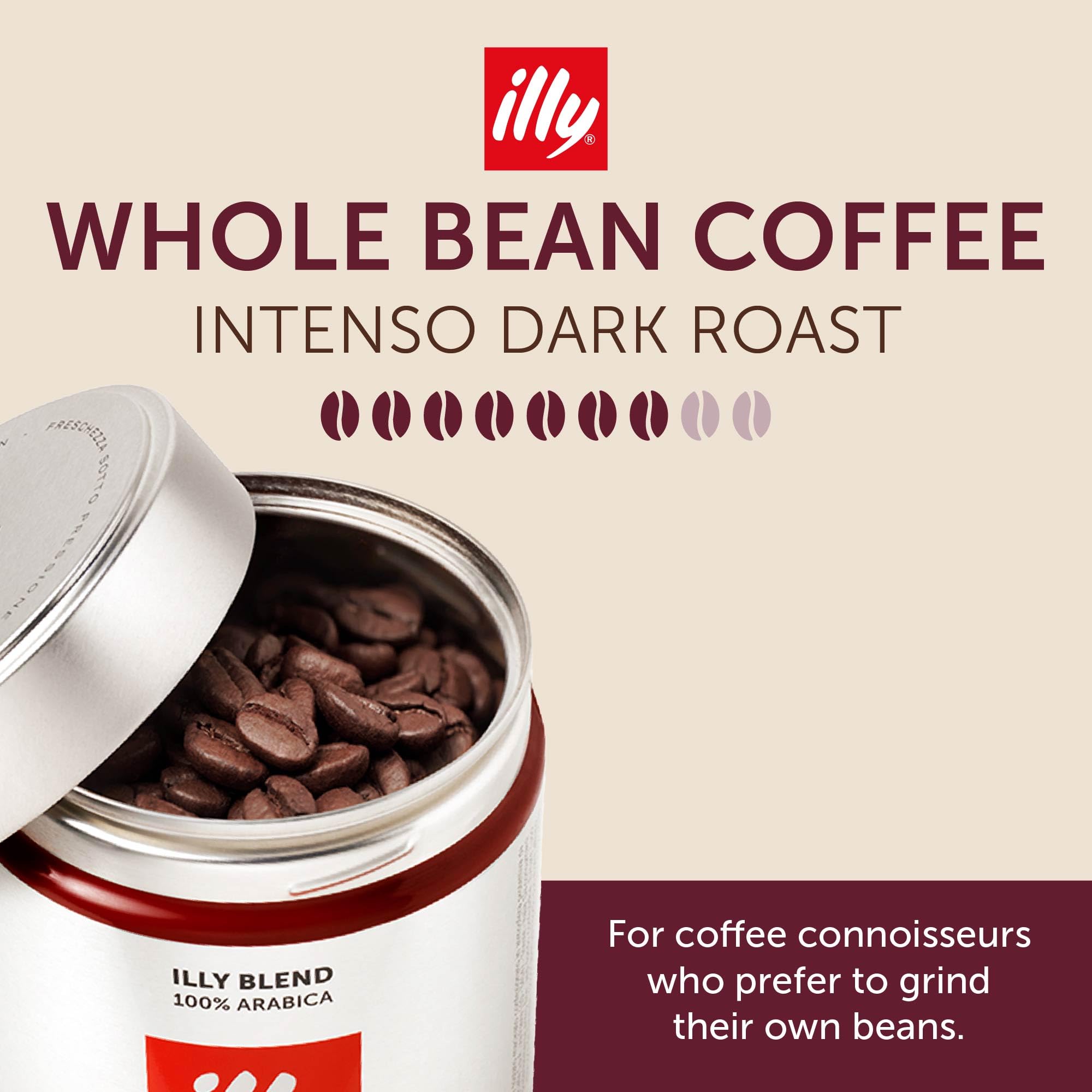 illy Intenso Bold Roast coffee beans close-up highlighting rich color and cocoa notes