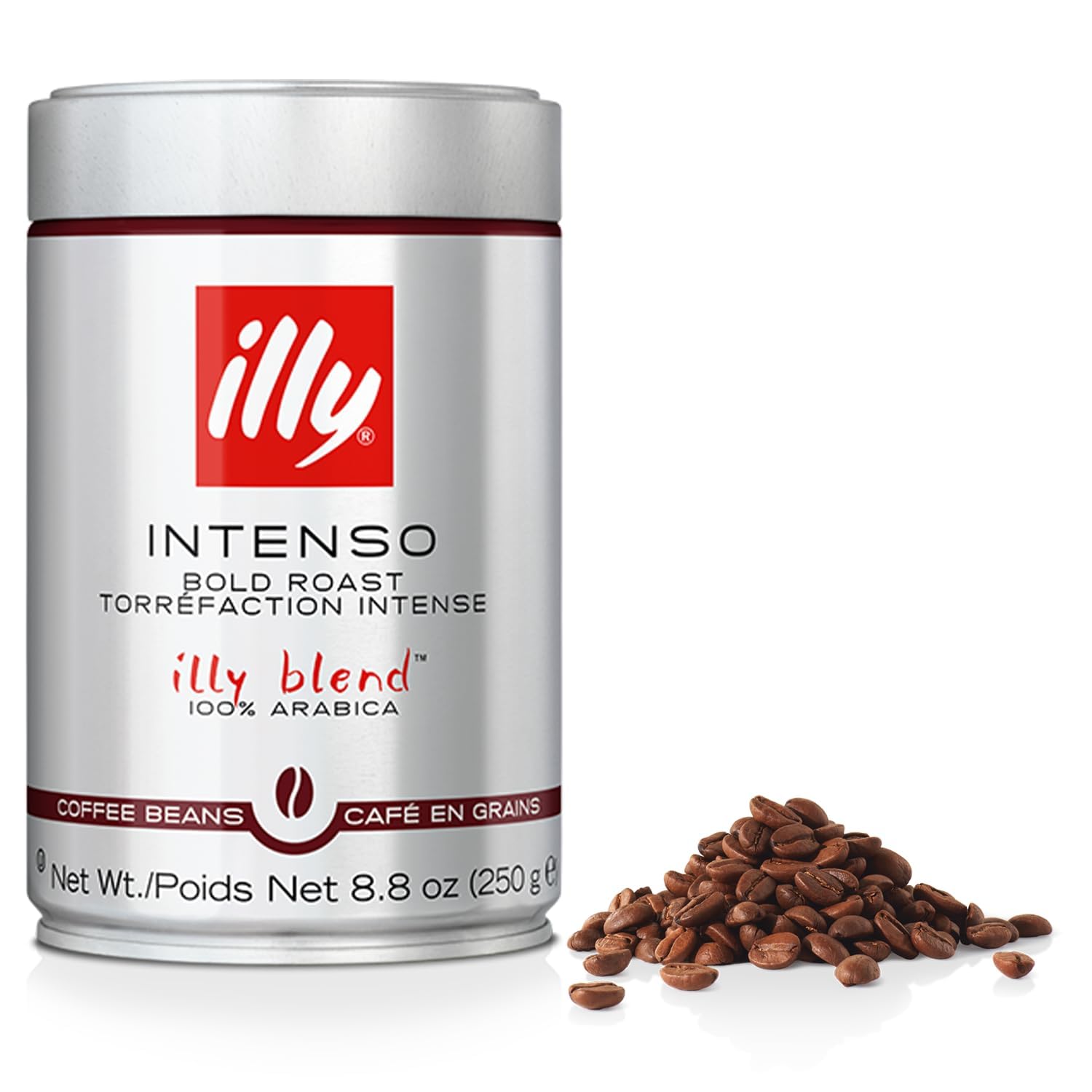 illy Intenso whole bean pack with bold roast and cocoa aroma for rich at-home brewing