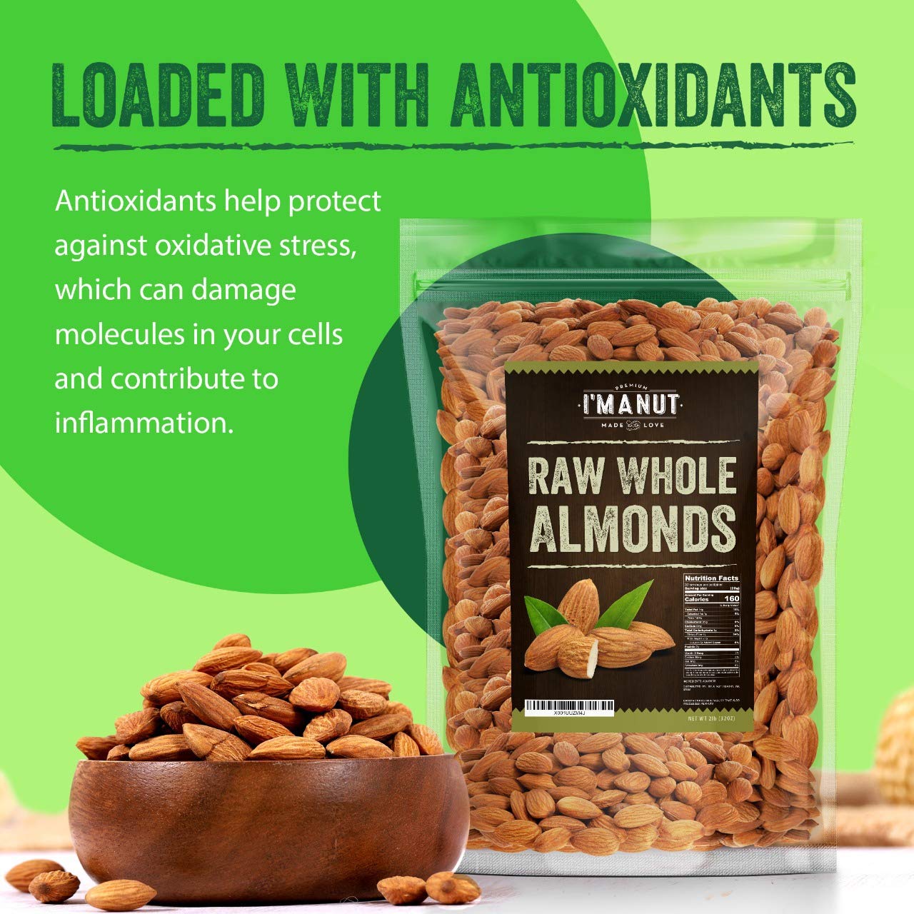 I'm A Nut almonds in a bowl, perfect for quick snacking