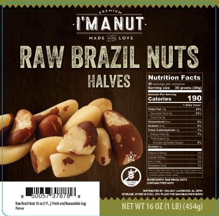 I'm A Nut gluten free peanut free Brazil nuts, easy snack portion.