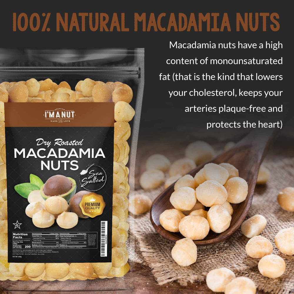 I'm A Nut macadamia nuts on a serving plate, great for toppings.
