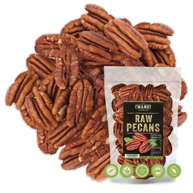 I'm A Nut premium raw pecan halves in a 16oz bag for fresh snacking.