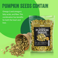 I'm A Nut pumpkin seeds on table highlight vegan and keto-friendly option.
