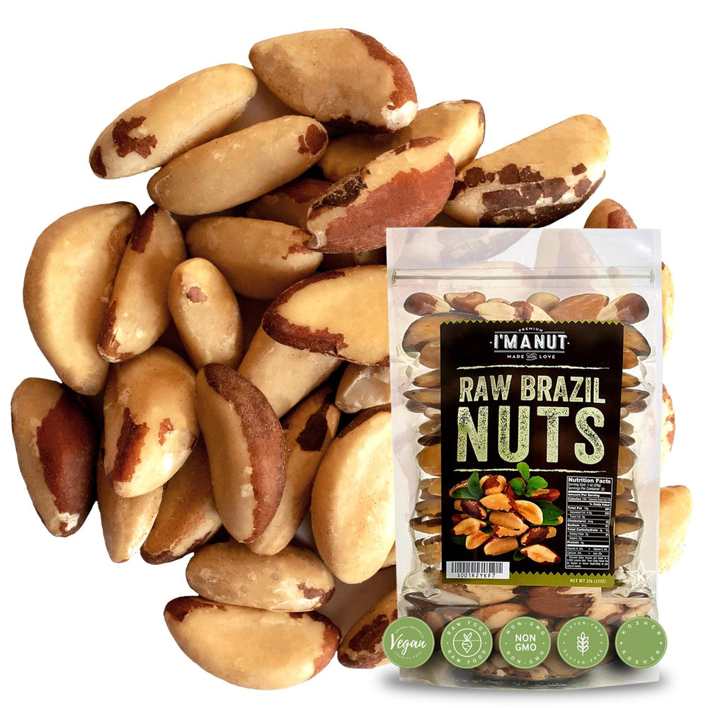 I'm A Nut raw Brazil nuts in 8oz bag for snacking and baking.