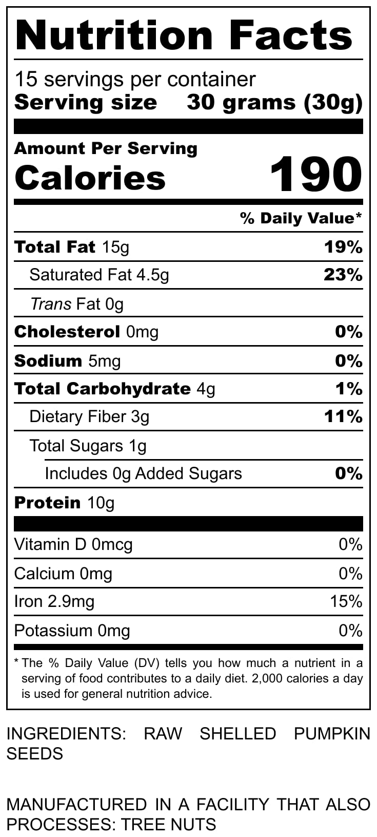 I'm A Nut raw pumpkin seeds side label display showing quality features