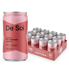 De Soi Tres Rosé 12-pack on the counter signals a festive non-alcoholic option.