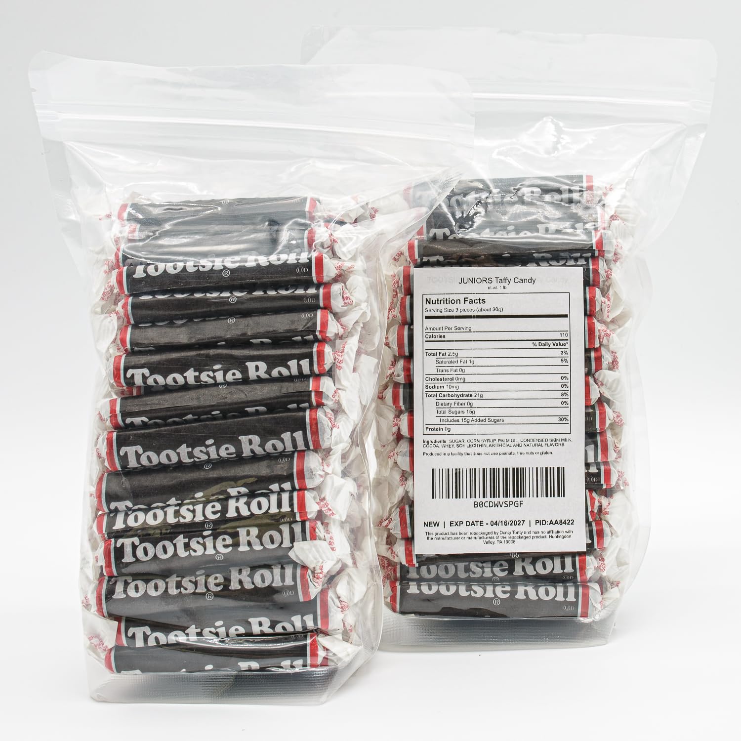 Donty-Tonty Juniors Long Taffy Candy – 1 lb Bulk, Resealable Bag, Individually Wrapped, Gluten Free