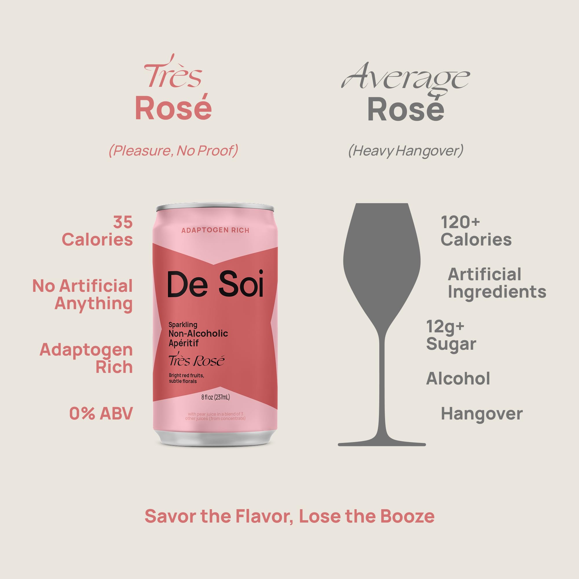 De Soi Tres Rosé serving shot suggests brunch or afternoon sip options.