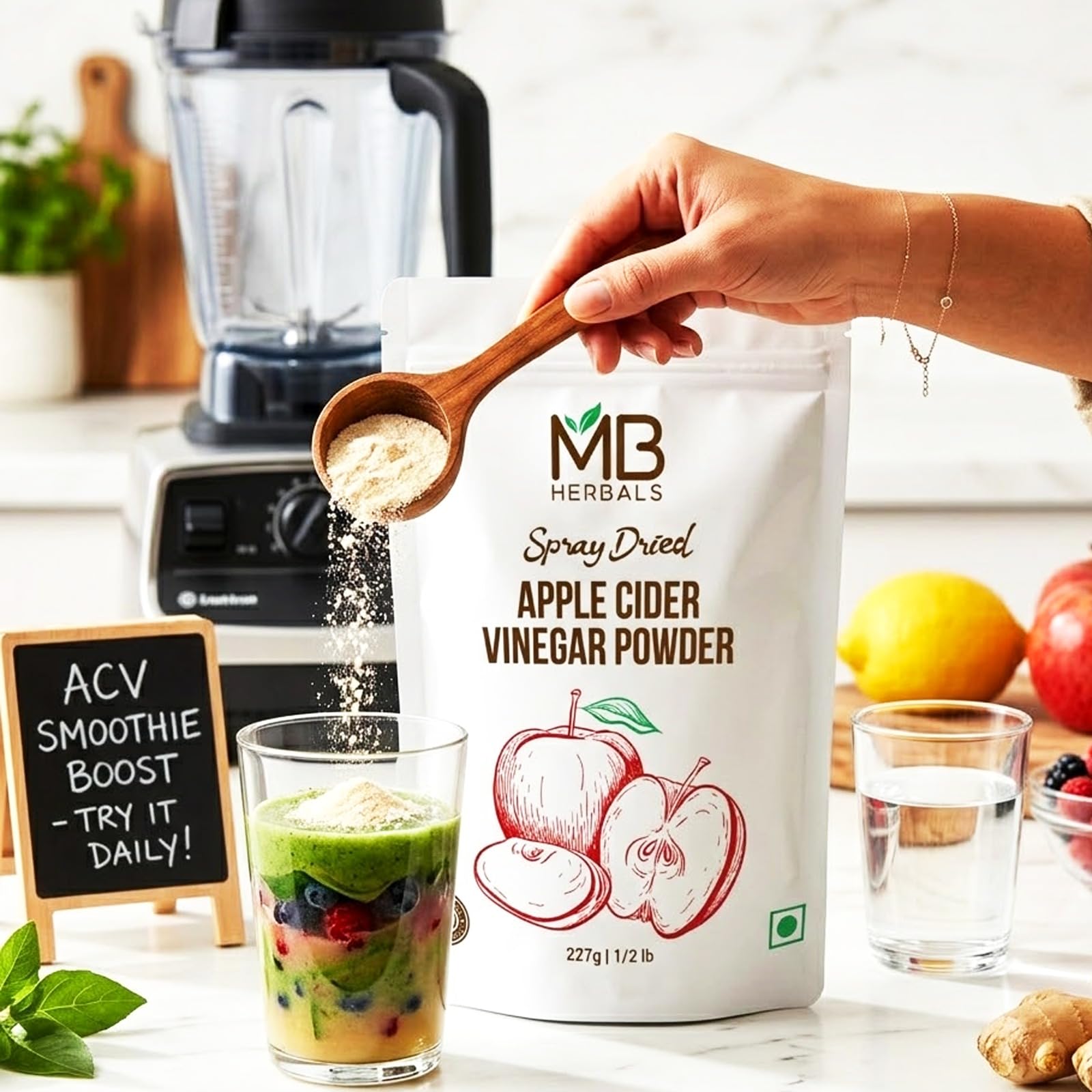MB Herbals Apple Cider Vinegar Powder 227G | 75 Servings | Gluten Free | No Preservatives