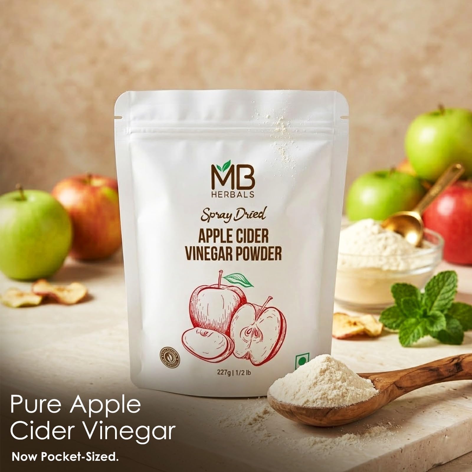 MB Herbals Apple Cider Vinegar Powder 227G | 75 Servings | Gluten Free | No Preservatives