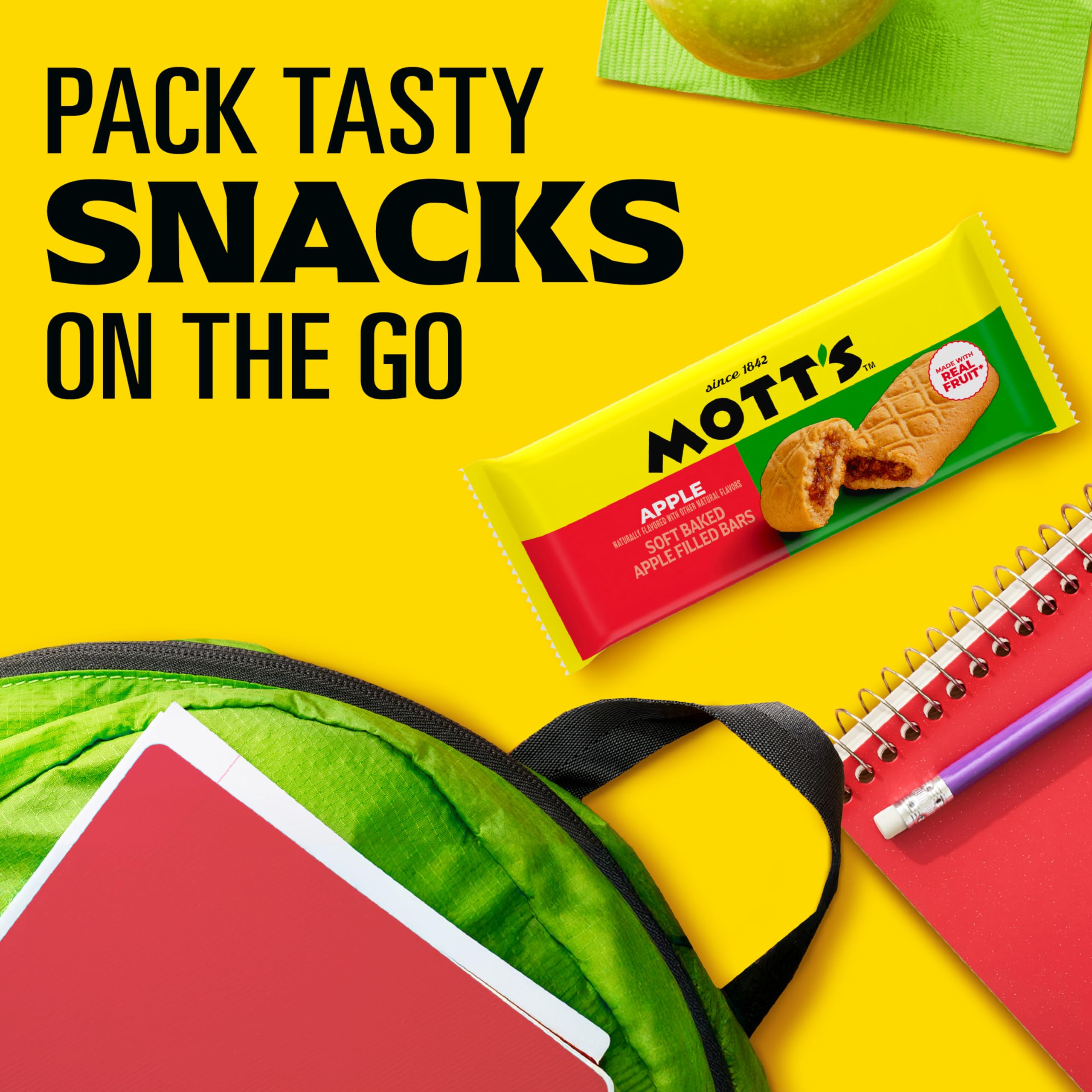 Mott's Soft Baked Apple Filled Bars – Real Fruit Apple Flavor Snacks, 5 Ct, 6.55 oz